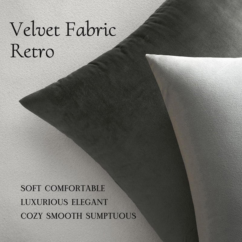 MIULEE 26x26 Inch Euro Sham Velvet Pillow Covers, Set of 2 Large Square Decorative Pillows -Dark Grey Super Soft for King Bed, Sofa, Couch, Accent Chairs with Hidden Zipper - Image 5